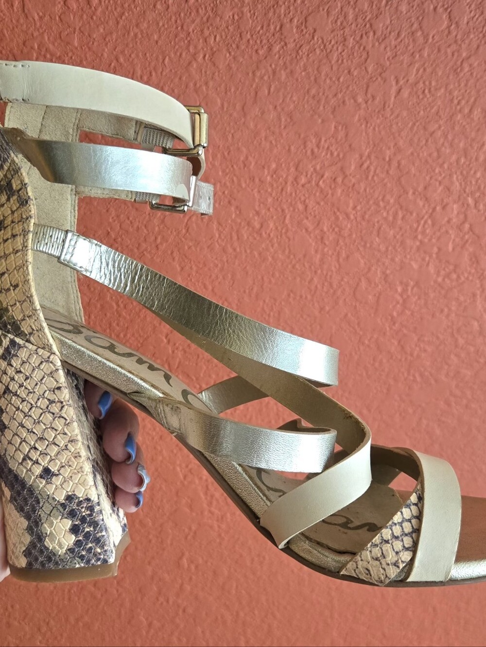 Gold Strappy Block Heel Sandals - Women